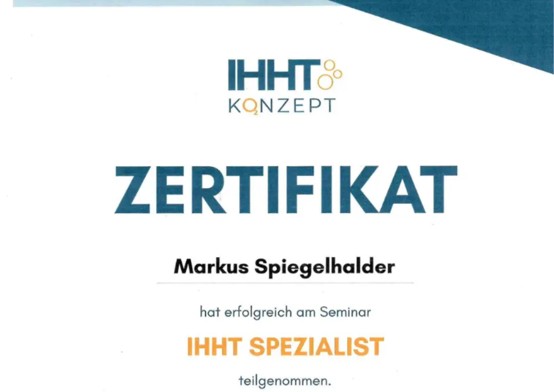 Zertifikat IHHT Spezialist für Markus Spiegelhalder, IHHT Konzept Seminar